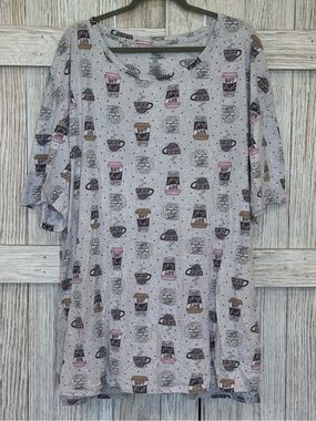 Secret Treasures Short Nightgown Gray Coffee Print Sz 2X/3X (20-24)